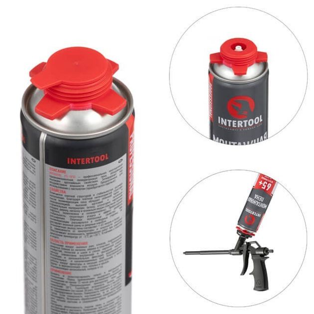 Піна монтажна професійна, всесезонна, 750мл/1000г. 65л.+, під пістолет INTERTOOL FS-1010, фото , зображення 2 | SNABZHENIE.com.ua