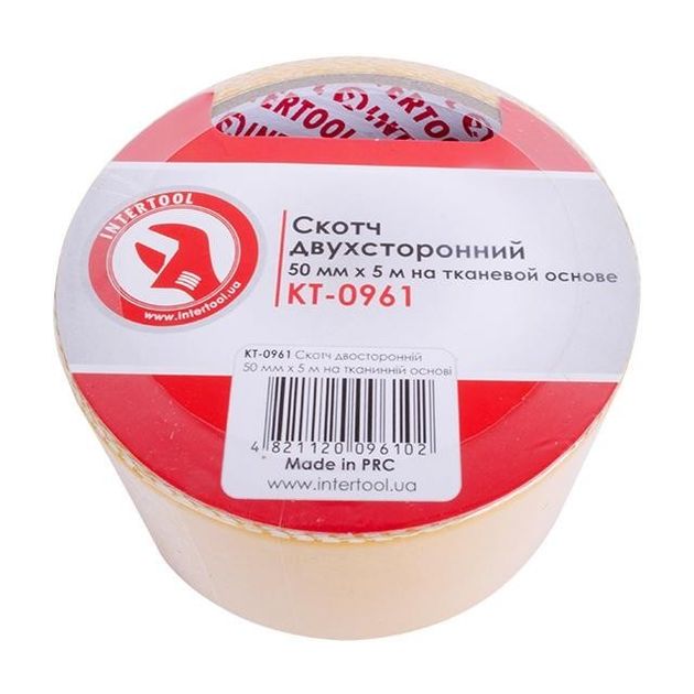 Двусторонний скотч 50мм*5м на тканевой основе INTERTOOL KT-0961, фото , изображение 2 | SNABZHENIE.com.ua