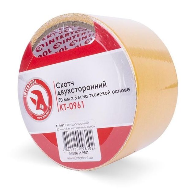 Двусторонний скотч 50мм*5м на тканевой основе INTERTOOL KT-0961, фото , изображение 3 | SNABZHENIE.com.ua