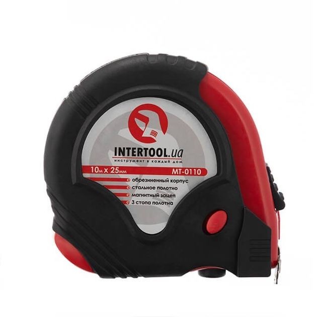 Рулетка INTERTOOL MT-0110, 10 м x 25 мм, металлическое полотно, 3 стопора, фото , изображение 2 | SNABZHENIE.com.ua Рулетка INTERTOOL MT-0110, 10 м x 25 мм, металлическое полотно, 3 стопора, фото , изображение 2 | SNABZHENIE.com.ua