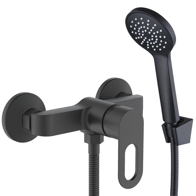 Смеситель для душа Lidz Latwa 010 з душовим гарнітуром (чорний), фото  | SNABZHENIE.com.ua