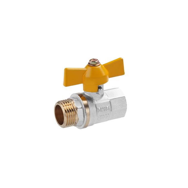 Шаровой кран для газа Valves 1/2 ВН PN30, никелированный, желтая бабочка, фото  | SNABZHENIE.com.ua