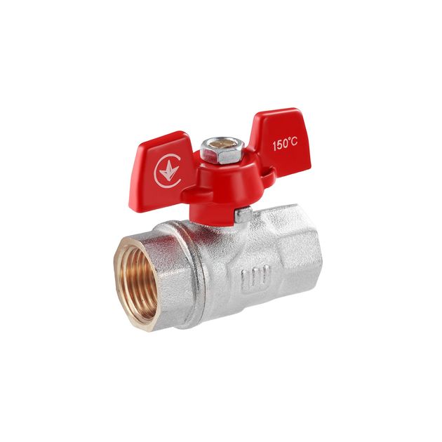Кран шаровой WaGa 1/2" ВВ PN40 бабочка, никель, фото  | SNABZHENIE.com.ua