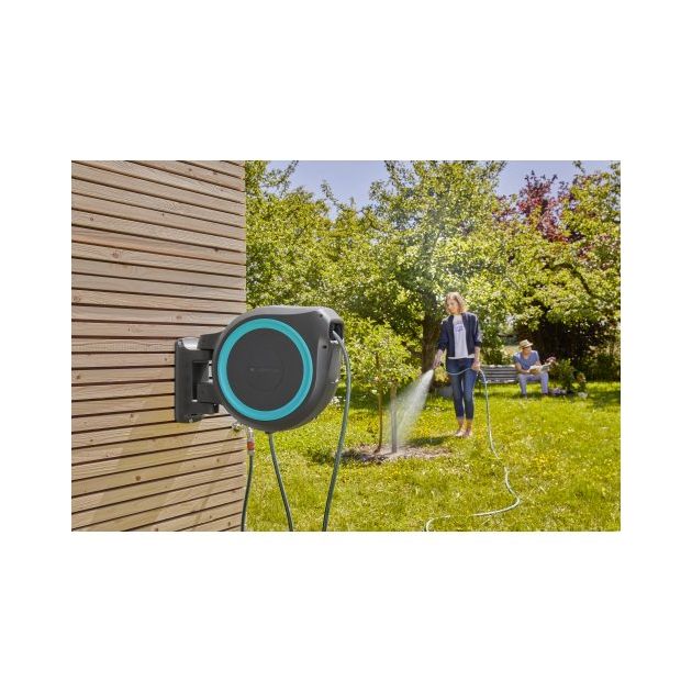 Катушка настінна Gardena RollUp L бірюзова + набір для поливу 30 м, фото , зображення 2 | SNABZHENIE.com.ua Катушка настінна Gardena RollUp L бірюзова + набір для поливу 30 м, фото , зображення 2 | SNABZHENIE.com.ua