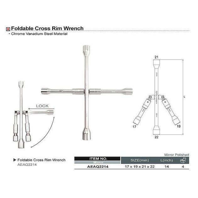Ключ баллонный складной TOPTUL AEAQ2214 17-22 мм, фото , изображение 2 | SNABZHENIE.com.ua Ключ баллонный складной TOPTUL AEAQ2214 17-22 мм, фото , изображение 2 | SNABZHENIE.com.ua