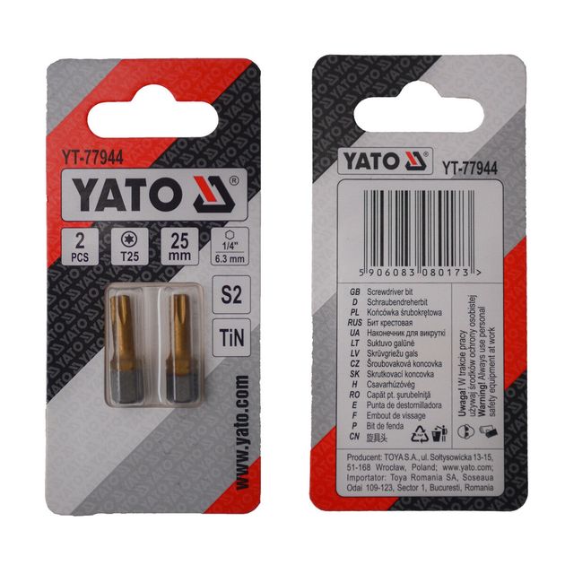Насадка YATO TORX T25, 25 мм, HEX 1/4, титанове покриття, 2 шт., фото  | SNABZHENIE.com.ua