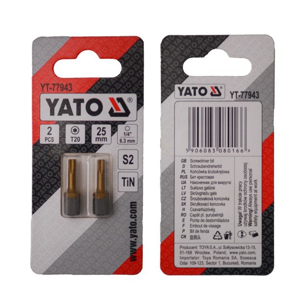 Насадка YATO TORX T20 х 25 мм, HEX 1/4, титан, 2 шт., фото  | SNABZHENIE.com.ua