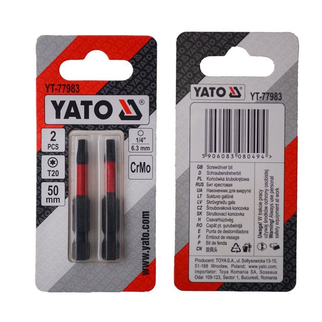 Насадка YATO TORX T20 х 50 мм, HEX 1/4, хром-молибден, 2 шт., фото  | SNABZHENIE.com.ua