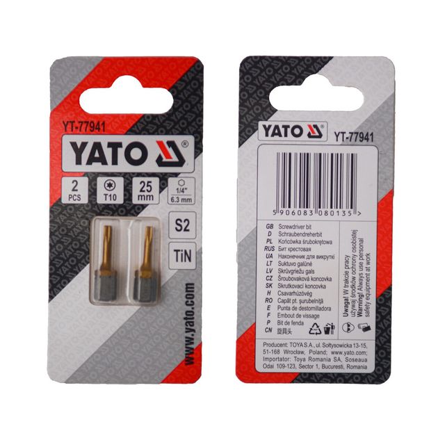 Насадка YATO TORX T10 х 25 мм, HEX 1/4, титановое покрытие, 2 шт., фото  | SNABZHENIE.com.ua