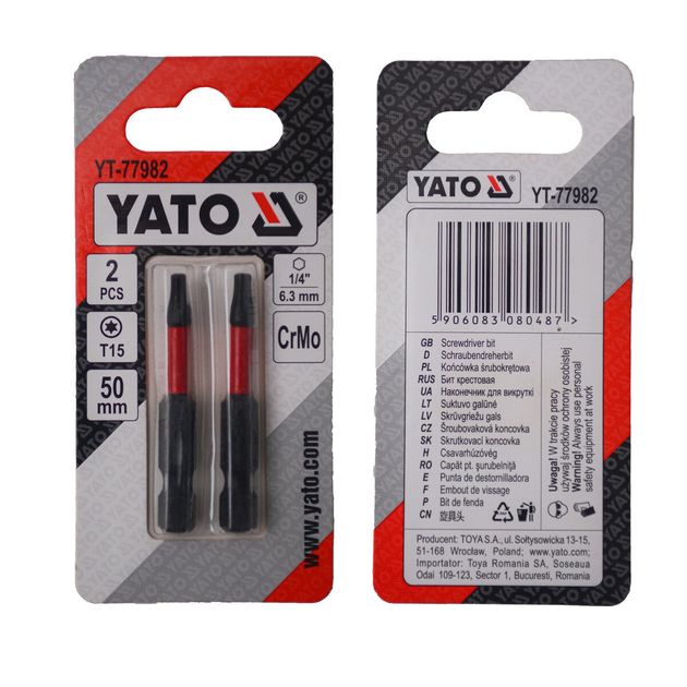 Насадка YATO TORX T15 х 50 мм, HEX 1/4, хром-молибден, 2 шт., фото  | SNABZHENIE.com.ua
