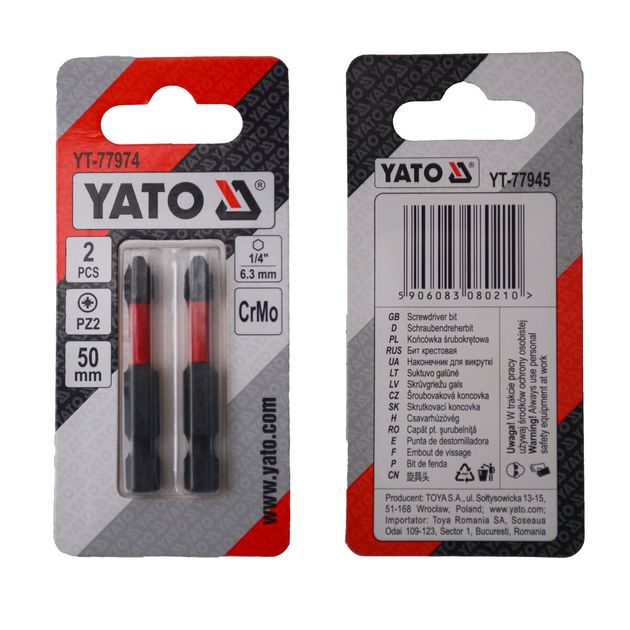 Насадка битная YATO PZ2 50 мм, HEX 1/4, хром-молибден, 2 шт., фото  | SNABZHENIE.com.ua