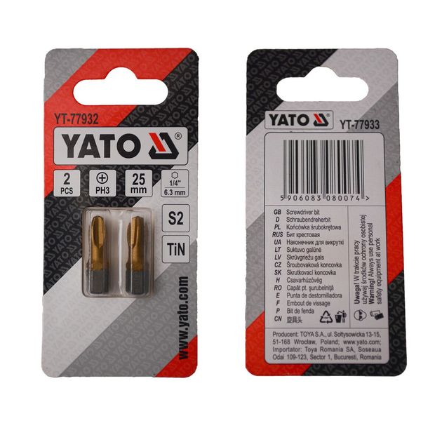 Насадка YATO PH3 25 мм HEX 1/4, титанове покриття, 2 шт., фото  | SNABZHENIE.com.ua