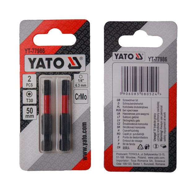 Насадка YATO TORX T30 50 мм, HEX 1/4, хром-молібден, 2 шт., фото  | SNABZHENIE.com.ua