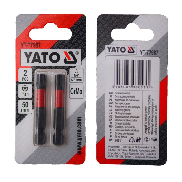Насадка YATO TORX T40, 50 мм, HEX 1/4, хром-молібден, 2 шт., фото  | SNABZHENIE.com.ua