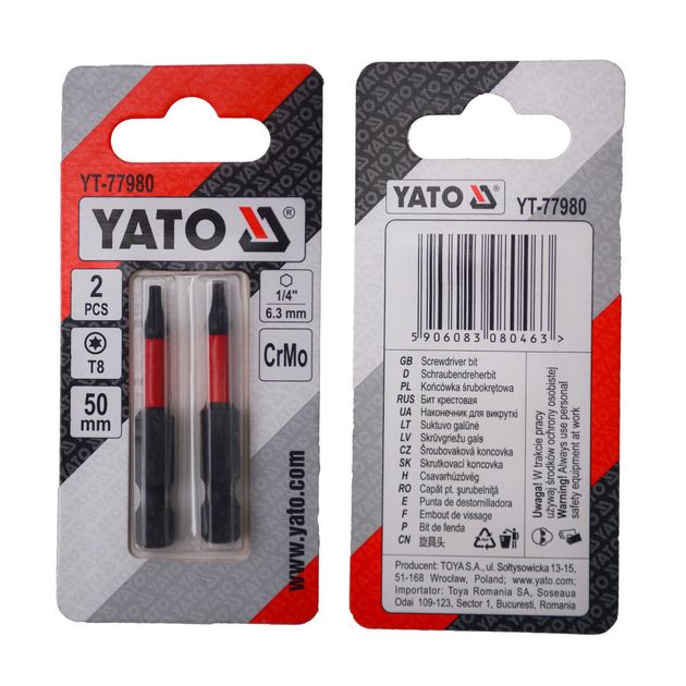 Насадка торцевая YATO TORX T8, 50 мм, HEX 1/4, 2 шт., фото  | SNABZHENIE.com.ua