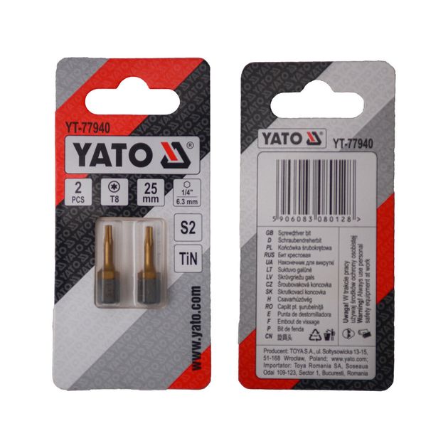 Насадка YATO TORX T8 х 25 мм, HEX 1/4, титановое покрытие, 2 шт., фото  | SNABZHENIE.com.ua