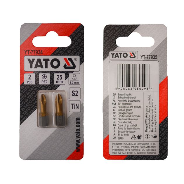 Насадка YATO PZ2 25 мм, HEX 1/4, титанове покриття, 2 шт., фото  | SNABZHENIE.com.ua