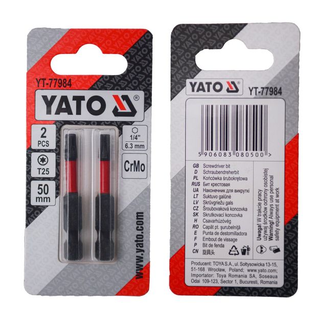 Насадка YATO TORX T25 х 50 мм, HEX 1/4, хром-молибден, 2 шт., фото  | SNABZHENIE.com.ua