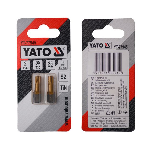 Насадка YATO TORX T30x25мм, HEX 1/4, титанове покриття, 2 шт., фото  | SNABZHENIE.com.ua