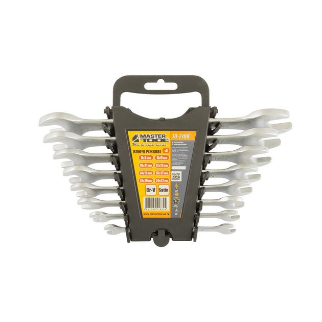 Ключі рожкові MASTERTOOL SATIN FINISH набір 8 шт (6х7 - 20х22 мм) 31CRV3 DIN3110 70-2108, фото , зображення 2 | SNABZHENIE.com.ua Ключі рожкові MASTERTOOL SATIN FINISH набір 8 шт (6х7 - 20х22 мм) 31CRV3 DIN3110 70-2108, фото , зображення 2 | SNABZHENIE.com.ua