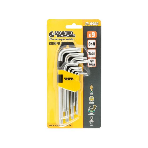 Ключі TORX MASTERTOOL CrV Т10/Т50 55/133 мм набір 9 шт 75-0960, фото , зображення 4 | SNABZHENIE.com.ua Ключі TORX MASTERTOOL CrV Т10/Т50 55/133 мм набір 9 шт 75-0960, фото , зображення 4 | SNABZHENIE.com.ua