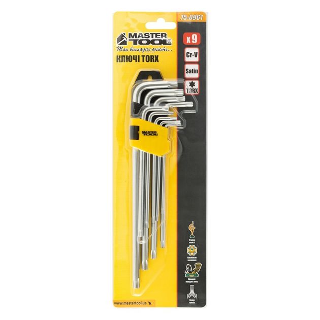 Ключи TORX MASTERTOOL CrV Т10/Т50 набор 9 шт 90/227 мм 75-0961, фото , изображение 4 | SNABZHENIE.com.ua Ключи TORX MASTERTOOL CrV Т10/Т50 набор 9 шт 90/227 мм 75-0961, фото , изображение 4 | SNABZHENIE.com.ua