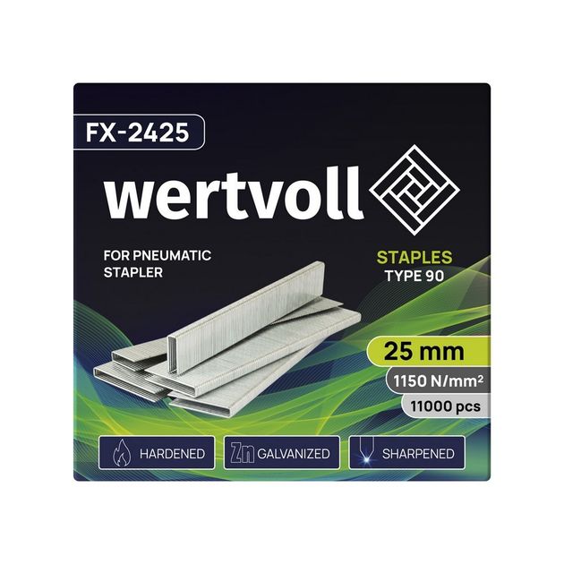 Скоби закалені для пневмостеплера WERTVOLL тип 90 25 мм/5.8х1.25 мм 11000 шт FX-2425, фото , зображення 2 | SNABZHENIE.com.ua Скоби закалені для пневмостеплера WERTVOLL тип 90 25 мм/5.8х1.25 мм 11000 шт FX-2425, фото , зображення 2 | SNABZHENIE.com.ua