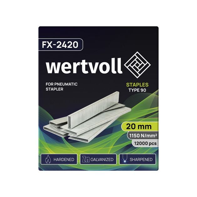 Скобы WERTVOLL тип 90 20 мм для пневмостеплера 12000 шт FX-2420, фото , изображение 2 | SNABZHENIE.com.ua Скобы WERTVOLL тип 90 20 мм для пневмостеплера 12000 шт FX-2420, фото , изображение 2 | SNABZHENIE.com.ua