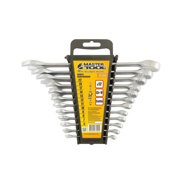 Ключі рожково-накидні MASTERTOOL SATIN FINISH набір 12 шт (6-14/17/19/22 мм) 31CRV3 DIN3113 71-2112, фото , зображення 2 | SNABZHENIE.com.ua Ключі рожково-накидні MASTERTOOL SATIN FINISH набір 12 шт (6-14/17/19/22 мм) 31CRV3 DIN3113 71-2112, фото , зображення 2 | SNABZHENIE.com.ua