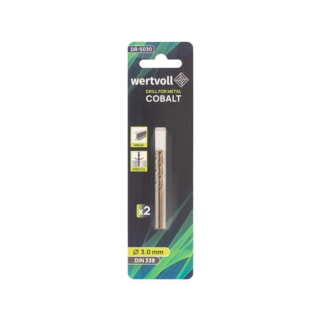 Сверло для металу WERTVOLL HSS 3.0х61 мм COBALT DIN 338 набір 2 шт DR-5030, фото , зображення 3 | SNABZHENIE.com.ua