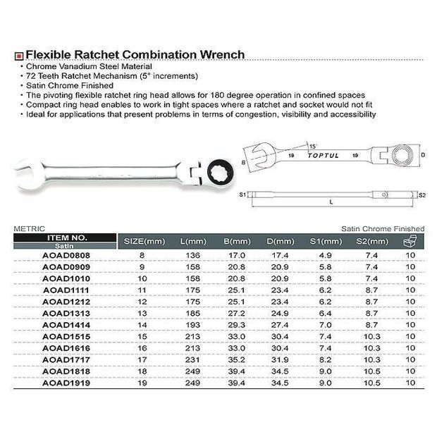 Ключ рожково-накидной трещоточный с шарниром TOPTUL 8мм, фото , изображение 2 | SNABZHENIE.com.ua Ключ рожково-накидной трещоточный с шарниром TOPTUL 8мм, фото , изображение 2 | SNABZHENIE.com.ua