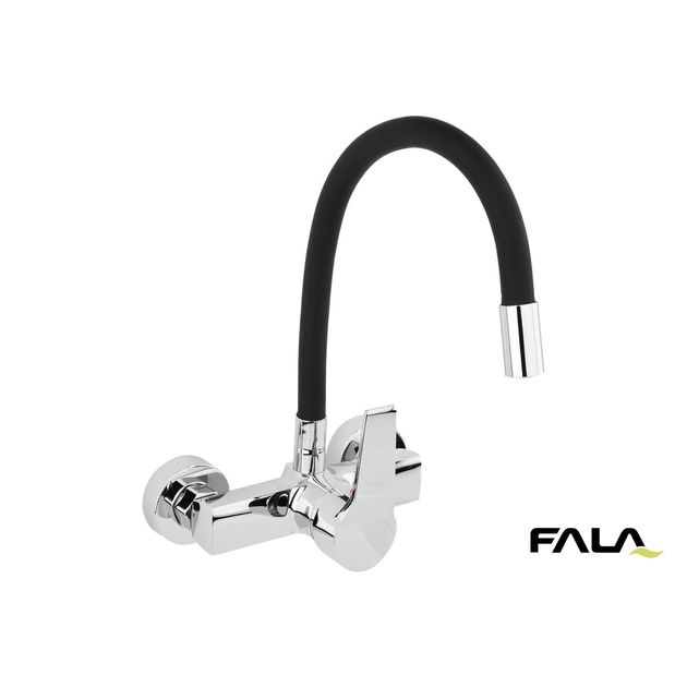 Смеситель настенный FLEXIBLE FALA с гибким черным шлангом, фото  | SNABZHENIE.com.ua