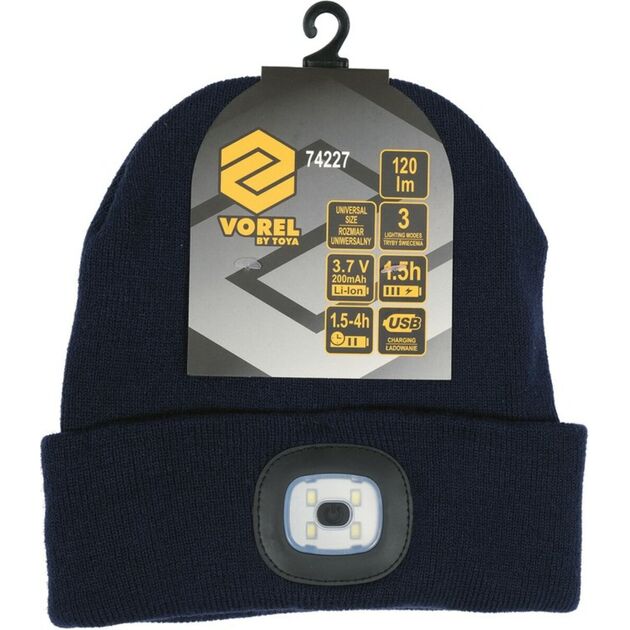 Шапка зимова темно-синя VOREL з акумуляторним- 3,7 В ліхтарем 120 Lm [10/80] DW, фото , зображення 5 | SNABZHENIE.com.ua