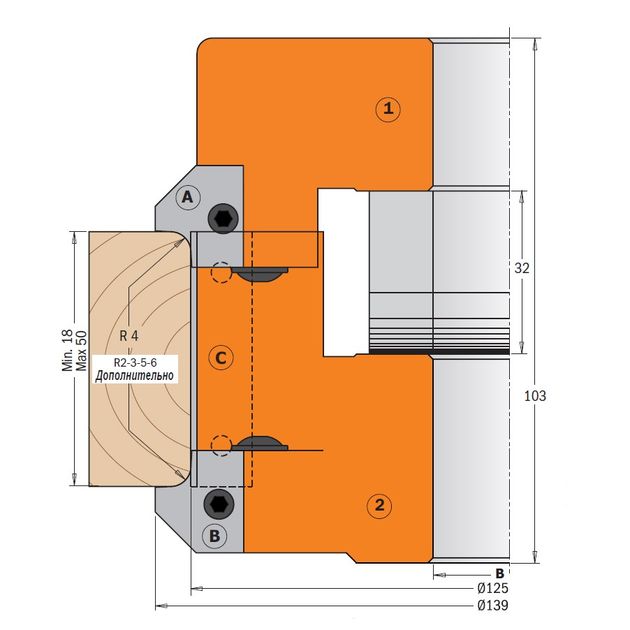 Фреза двостороння профільна (фаска 45° і радіус) 139 x 50 мм, посадкове 35 мм CMT (694.005.35), фото , зображення 2 | SNABZHENIE.com.ua