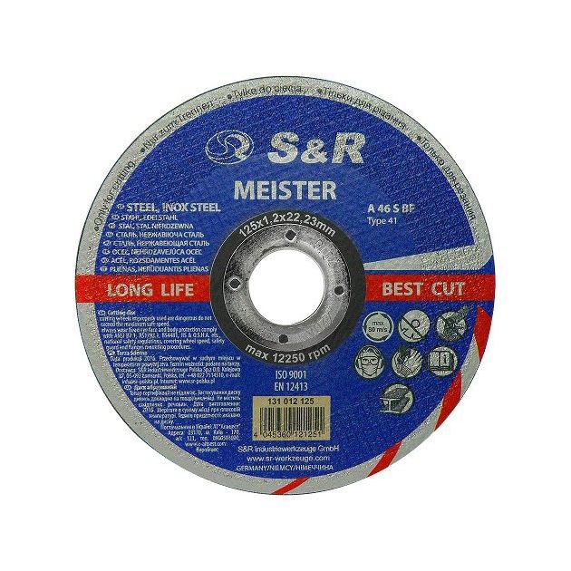 Круг отрезной по металлу S&R Meister A 46 S BF 125x1,2x22,2, фото  | SNABZHENIE.com.ua