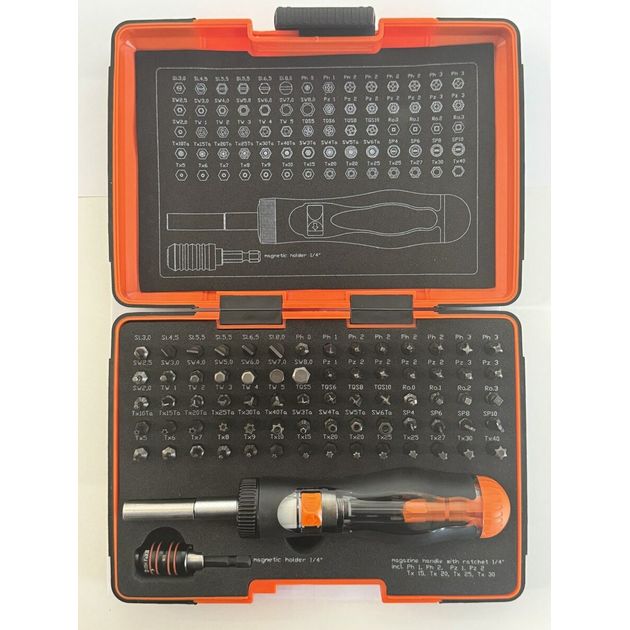 Набір насадок викруткових Industry USH: магн тримач і викрутка 1/4", PH-PZ-Tx- Torx-HEX- SL-SP, 80ел, фото , зображення 2 | SNABZHENIE.com.ua