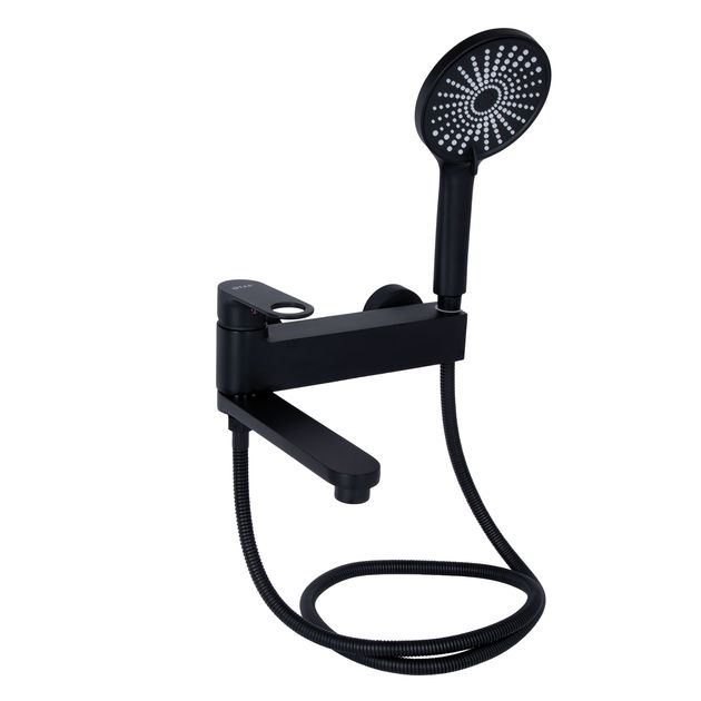 Смеситель для ванны Qtap Jay с душевым гарнитуром Black Matt, фото  | SNABZHENIE.com.ua
