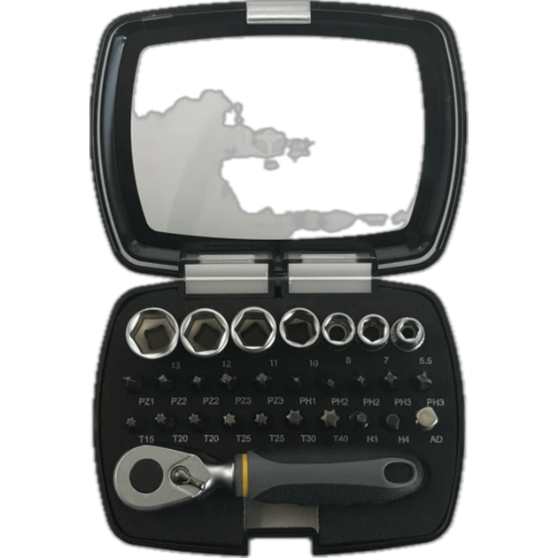 Насадки викруткові і головки торц. USH: з тримачем і тріщаткою, PH-PZ-T-HEX-, головки М5-13, 28 ел, фото , зображення 2 | SNABZHENIE.com.ua