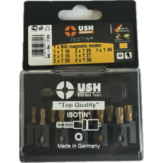 Набор бит Isotin USH: 1/4, T10-T40, магнитный держатель, 12 шт., фото  | SNABZHENIE.com.ua