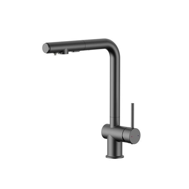 Смеситель для кухни Qtap Rozcesti с выдвижным изливом, черный PVD, фото  | SNABZHENIE.com.ua