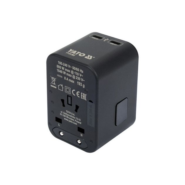 Адаптер-розетка YATO 110-240 В, 8А, універсальні гнізда і вилки, фото  | SNABZHENIE.com.ua