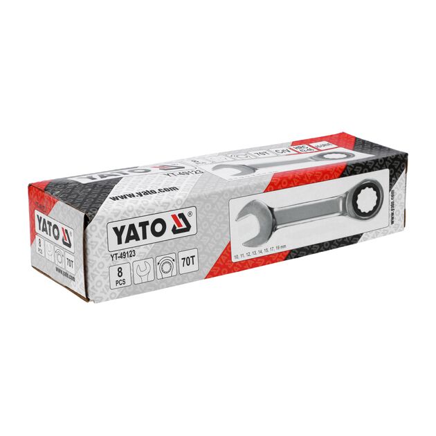 Клюі комбіновані короткі YATO з "тріскачкою" Cr-V, М10, 11, 12, 13, 14, 15, 17, 19 мм, 8 шт. [20], фото  | SNABZHENIE.com.ua