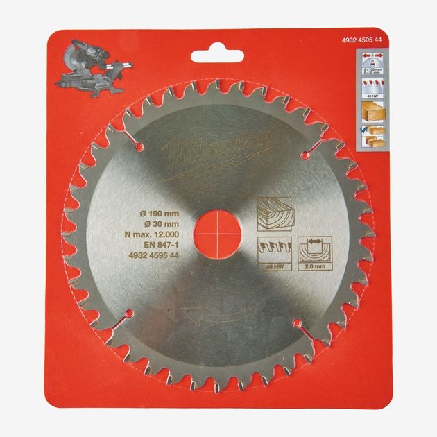 Диск пила MILWAUKEE, Ø190/Ø30мм, 40 зубьев, фото , изображение 2 | SNABZHENIE.com.ua