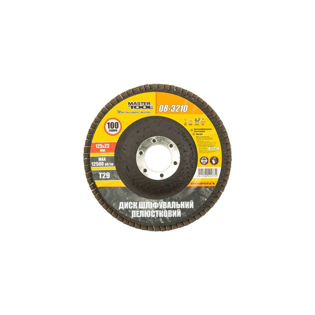 Диск шлифовальный лепестковый конусный MASTERTOOL Т29 зерно 100 125х22 мм 08-3210, фото , зображення 2 | SNABZHENIE.com.ua Диск шлифовальный лепестковый конусный MASTERTOOL Т29 зерно 100 125х22 мм 08-3210, фото , зображення 2 | SNABZHENIE.com.ua
