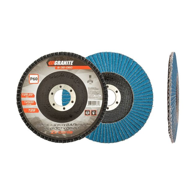 Лепестковый конусный диск шлифовальный GRANITE ZIRCONIA 125х22 мм 60 зерно, фото  | SNABZHENIE.com.ua