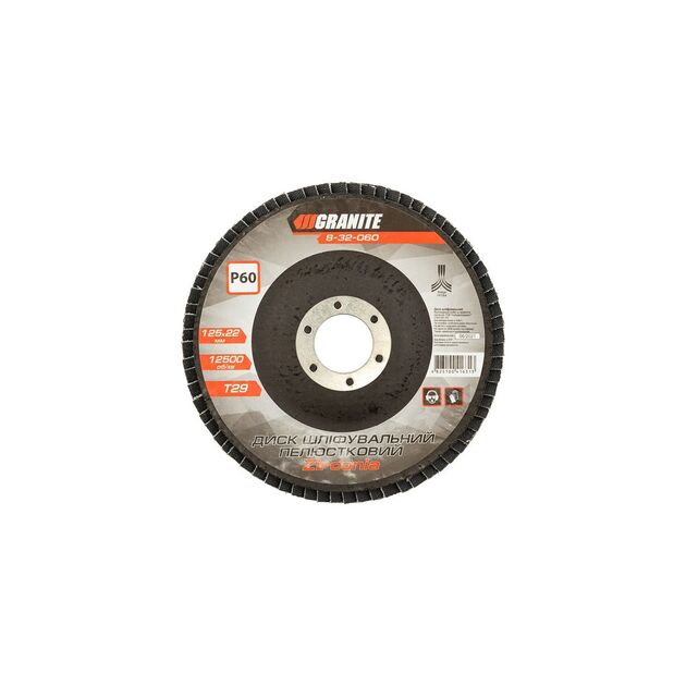 Диск шлифовальный лепестковый конусный GRANITE ZIRCONIA Т29 зерно 60 125х22 мм 8-32-060, фото , зображення 2 | SNABZHENIE.com.ua Диск шлифовальный лепестковый конусный GRANITE ZIRCONIA Т29 зерно 60 125х22 мм 8-32-060, фото , зображення 2 | SNABZHENIE.com.ua