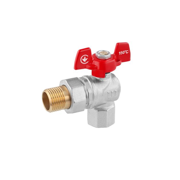 Кран-американка шаровой угловой WaGa 1/2" PN40 бабочка, никелированный, фото  | SNABZHENIE.com.ua