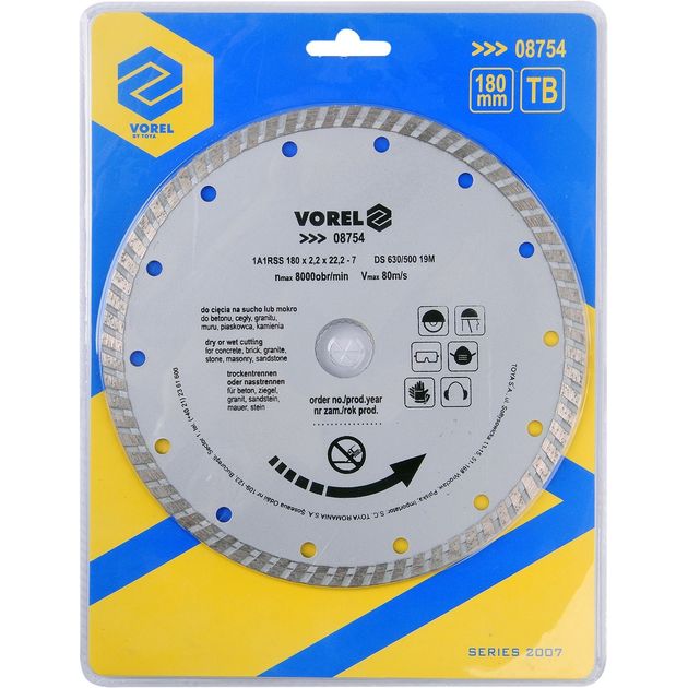Диск відрізний алмазний VOREL : TURBO Ø= 180 мм [15/60], фото , изображение 2 | SNABZHENIE.com.ua