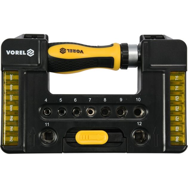 Реверсивная отвертка VOREL с насадками и головками 1/4, 38 элем., фото , изображение 2 | SNABZHENIE.com.ua