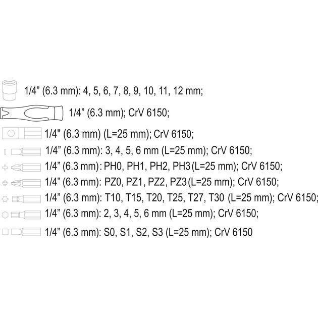 Реверсивная отвертка VOREL с насадками и головками 1/4, 38 элем., фото , изображение 4 | SNABZHENIE.com.ua
